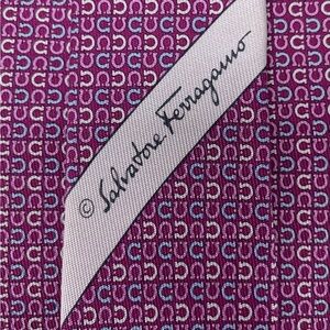 Salvatore Ferragamo 100% Silk Purple and Blue Gancini Tie